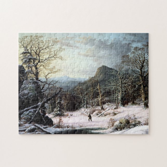 Quebra-cabeça Caçador no Bosque de Inverno George Henry Durrie (Horizontal)