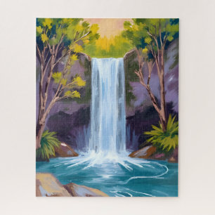 Quebra-cabeça Cachoeira Azul Pintura da Natureza Paisagem Flor