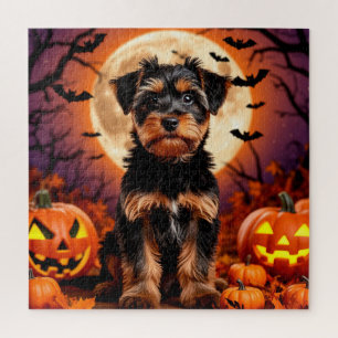 Quebra-cabeça Cachorrinho Adorável com Fundo de Halloween