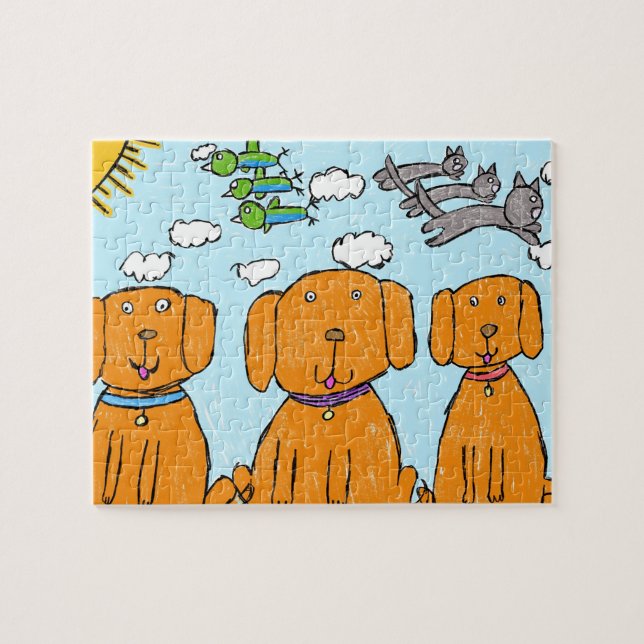 Quebra-cabeça "Cachorrinhos Felizes ao Sol" (Horizontal)