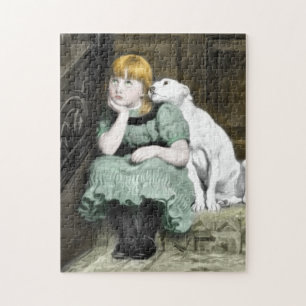 Quebra-cabeça Cachorro Adorando Menina Vitoriana Pintura