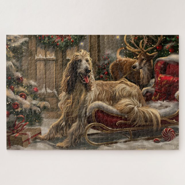 Quebra-cabeça Cachorro Afghan Hound Natal Festivo (Horizontal)
