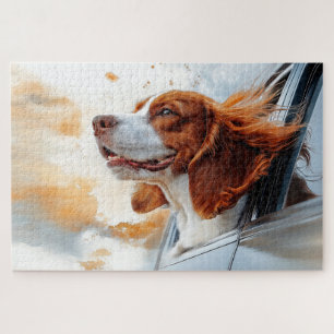 Quebra-cabeça Cachorro Alegre no Vento Impressão de Arte