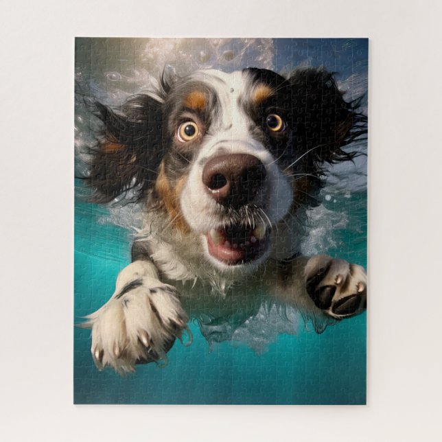 Quebra-cabeça Cachorro Animado Nadando Embaixo d'Água Design (Vertical)