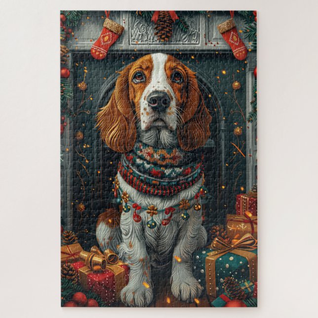 Quebra-cabeça Cachorro Basset Hound com Presentes de Natal na La (Vertical)