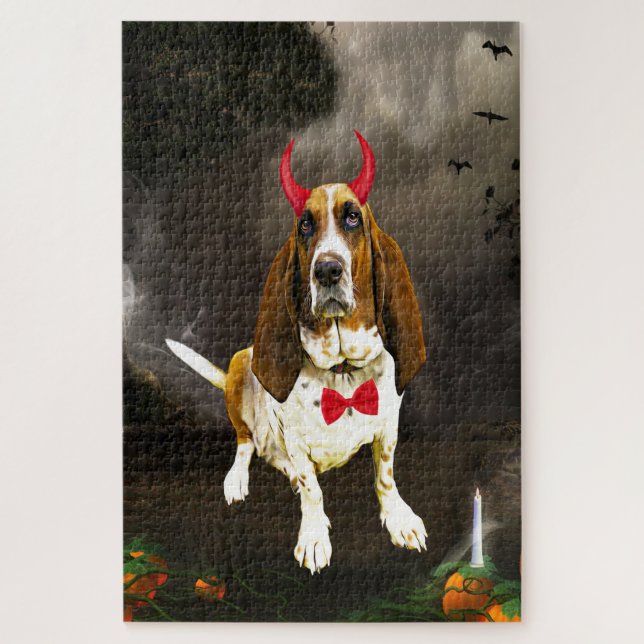 Quebra-cabeça Cachorro Basset Hound em Fantasia de Halloween (Vertical)