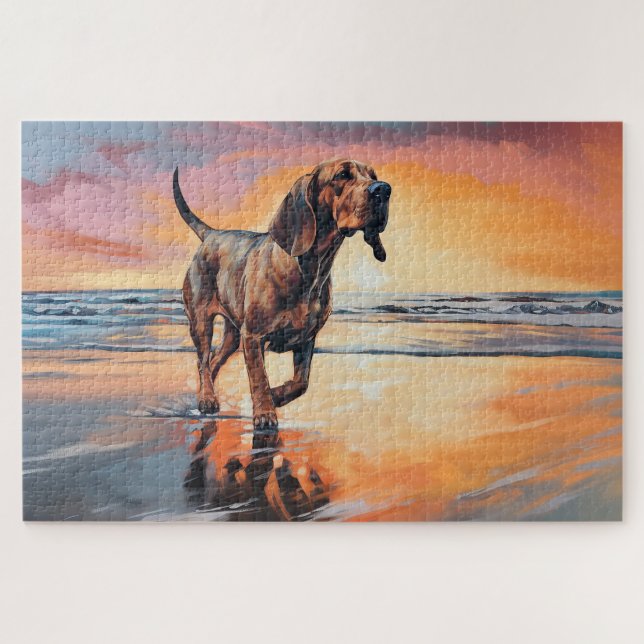 Quebra-cabeça Cachorro Bloodhound Sandy Paws no pôr do sol da Pr (Horizontal)