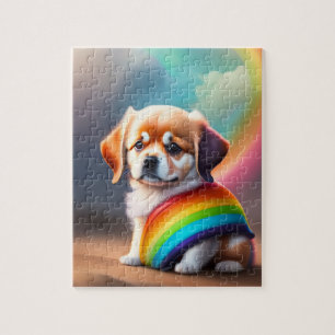 Quebra-cabeça Cachorro Bonito E Colorido Com Arco-Íris