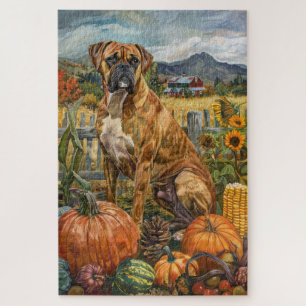 Quebra-cabeça Cachorro Boxer Colheita de Outono Dia de Ação de G