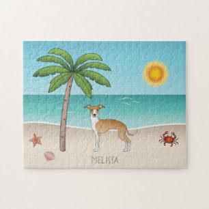 Quebra-cabeça Cachorro Branca E Fawn Em Uma Praia Tropical De Ve