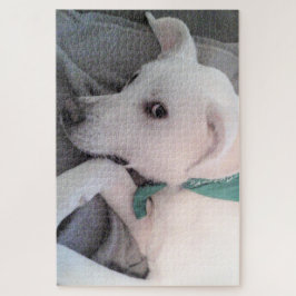 Quebra-cabeça Cachorro Branco Preguiçoso Vestindo Scarf Verde