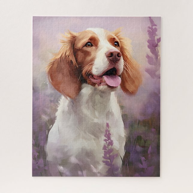 Quebra-cabeça Cachorro Brittany em campo de Lavanda (Vertical)