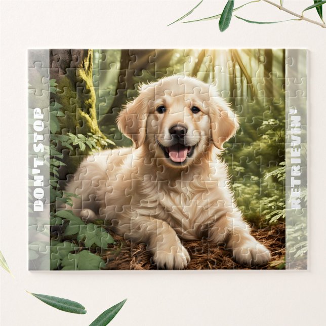 Quebra-cabeça Cachorro Cachorro Cachorro Nome Personalizado do R (Cute Dog Puppy Golden Retriever Custom Name Jigsaw Puzzle)