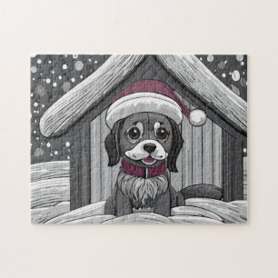 Quebra-cabeça Cachorro Cachorro Com Papais noeis na Neve