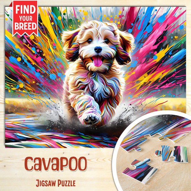 Quebra-cabeça Cachorro Cavapoo Retrato Arte Acrílica Impressão C (Criador carregado)