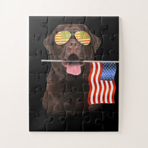 Quebra-cabeça Cachorro Chocolate Labrador EUA Bandeira America