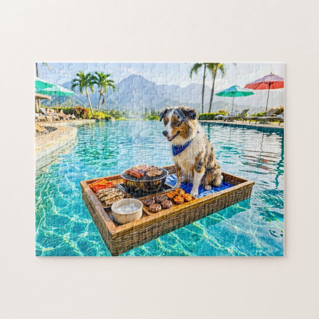 Quebra-cabeça Cachorro com boia de churrasqueira (Horizontal)
