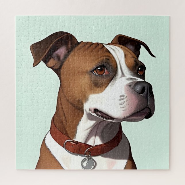 Quebra-cabeça Cachorro Com Casaco Marrom e Branco e Coleira (Vertical)