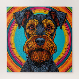 Quebra-cabeça Cachorro com Design de Fundo Circular Vibrante