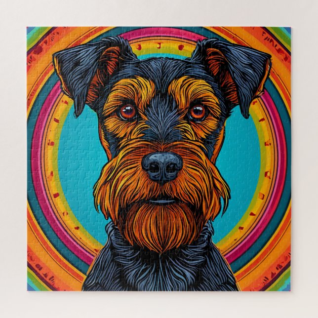 Quebra-cabeça Cachorro com Design de Fundo Circular Vibrante (Vertical)