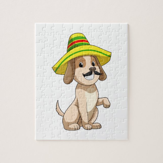Quebra-cabeça Cachorro como Mexicano com chapéu de palha (Vertical)