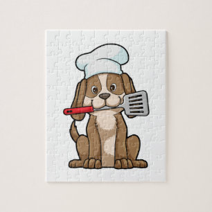 Quebra-cabeça Cachorro cozido com chapéu de chef e espátula
