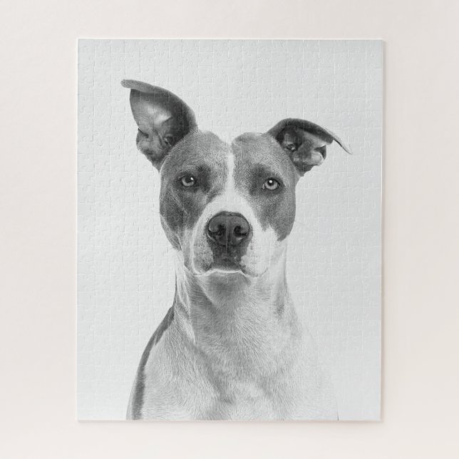Quebra-cabeça Cachorro Curto de Escala Cinza em Preto e Branco (Vertical)