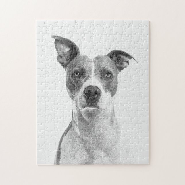Quebra-cabeça Cachorro Curto de Escala Cinza em Preto e Branco (Vertical)
