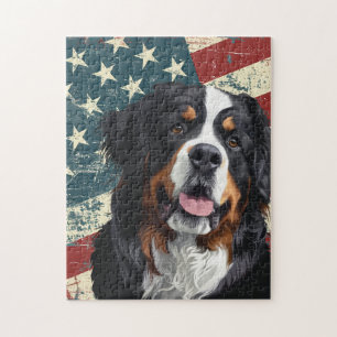 Quebra-cabeça Cachorro da Montanha Bernesa Bandeira Americana Gr