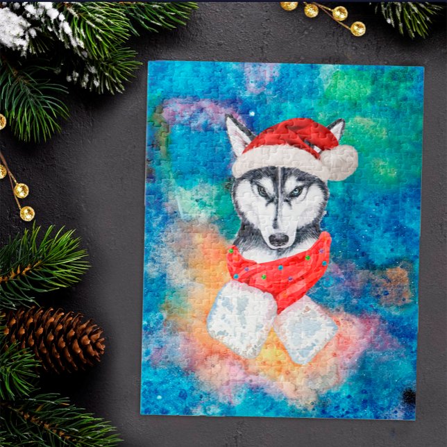 Quebra-cabeça Cachorro da Raça Husky Siberiano Natal (Criador carregado)