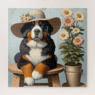 Quebra-cabeça Cachorro-de-Bona-Bonita com Chapéu e Flores