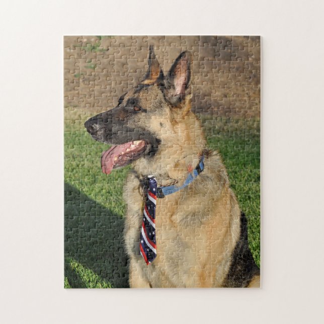 Quebra-cabeça Cachorro de Emergência German shepherd Patriótico (Vertical)