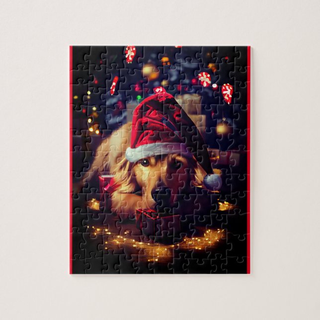 Quebra-cabeça Cachorro de Natal Decorativo (Vertical)