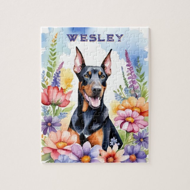 Quebra-cabeça Cachorro Doberman Aquarela Vibrante Pet (Vertical)