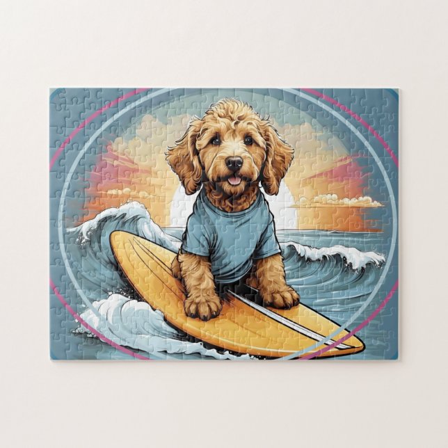 Quebra-cabeça Cachorro Doodle Surfando (Horizontal)