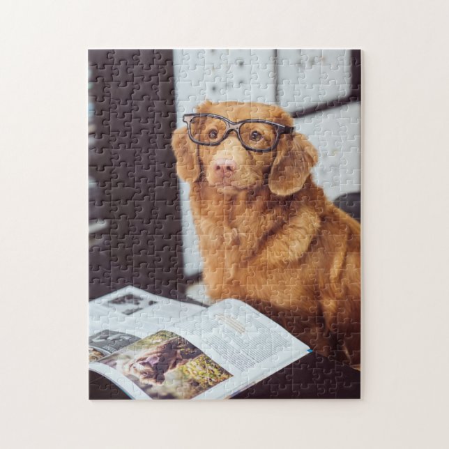 Quebra-cabeça Cachorro Engraçado Lendo (Vertical)
