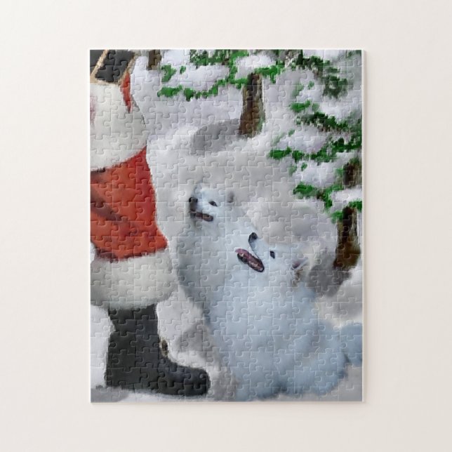 Quebra-cabeça Cachorro Esquimó Americano com Natal de Papai noel (Vertical)