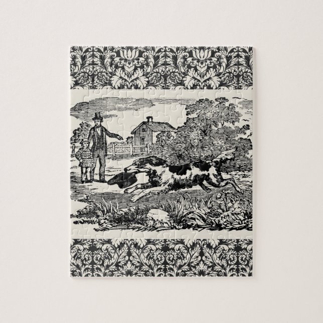 Quebra-cabeça Cachorro executando ilustração vitoriana antiga de (Vertical)