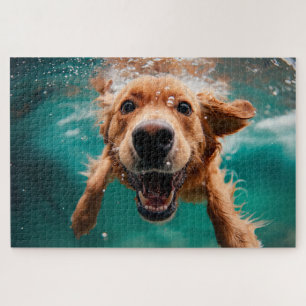 Quebra-cabeça Cachorro Feliz da Raça Golden Retriever Nadar Deba