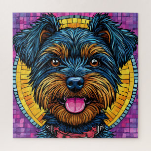 Quebra-cabeça Cachorro Feliz Yorkshire Terrier em Estilo Mosaico