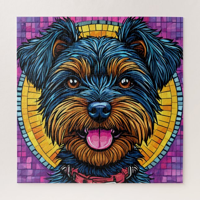 Quebra-cabeça Cachorro Feliz Yorkshire Terrier em Estilo Mosaico (Vertical)