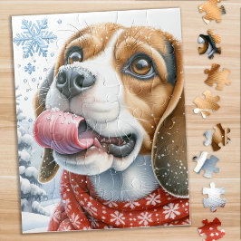 Quebra-cabeça Cachorro Gelado Fresco de inverno Flocos de neve