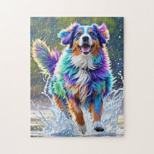 Quebra-cabeça Cachorro gigante colorido feliz brincalhão engraça