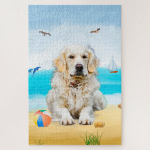 Quebra-cabeça Cachorro Golden Retriever na Praia