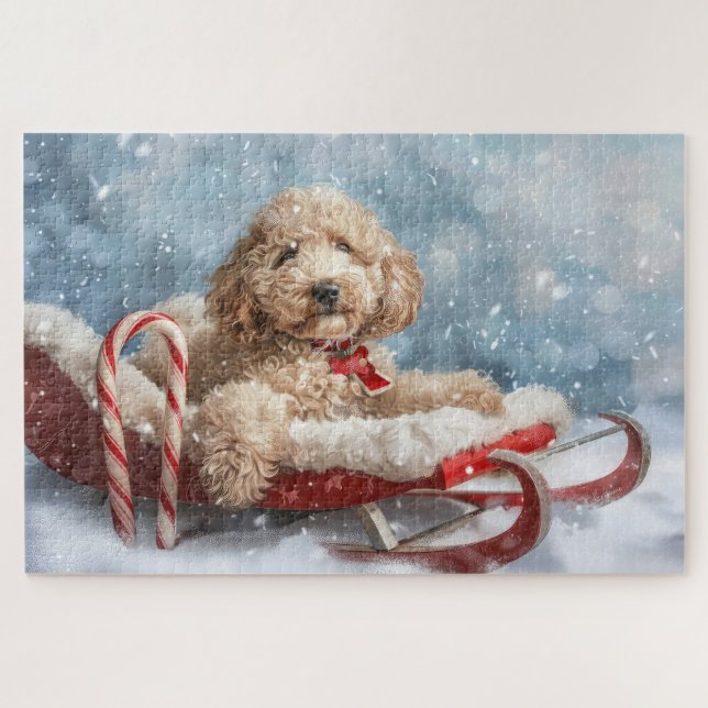 Quebra-cabeça Cachorro Goldendoodle Natal Festivo (Horizontal)
