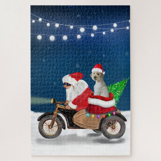 Quebra-cabeça Cachorro Goldendoodle Papai Noel Natal (Vertical)