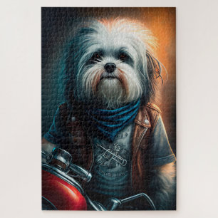 Quebra-cabeça Cachorro Havanese em bicicleta pintura digital