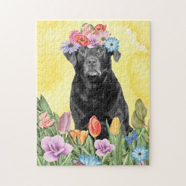 Quebra-cabeça Cachorro Labrador com Primavera de Flores (Vertical)