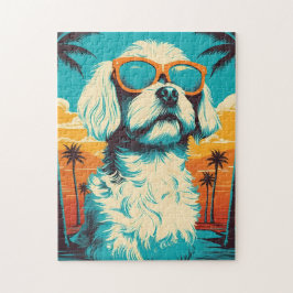 Quebra-cabeça Cachorro maltês com óculos escuros na praia