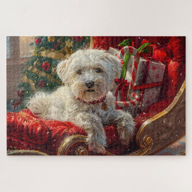 Quebra-cabeça Cachorro Maltês Natal Festivo (Horizontal)